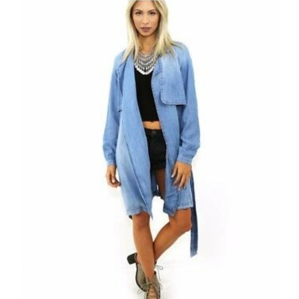 ANTHROPOLOGIE cloth & stone denim chambray duster coat size medium new!